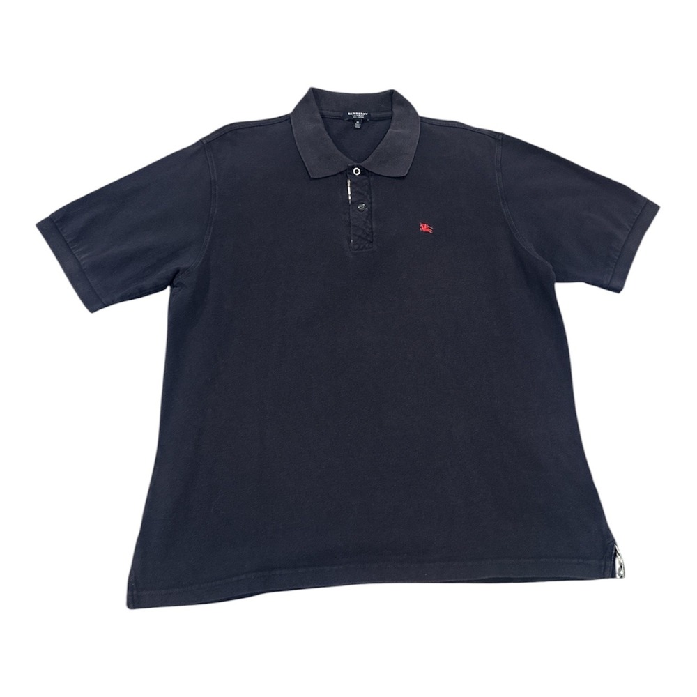 Burberry Polo Shirt Mens XL Navy Blue Pre Owned Nova Check Placket Pique